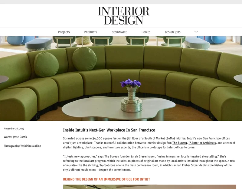 Interior Design feature about Intuit's San Francisco office