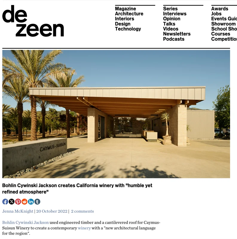 Dezeen feature about Caymus-Suisun Winery
