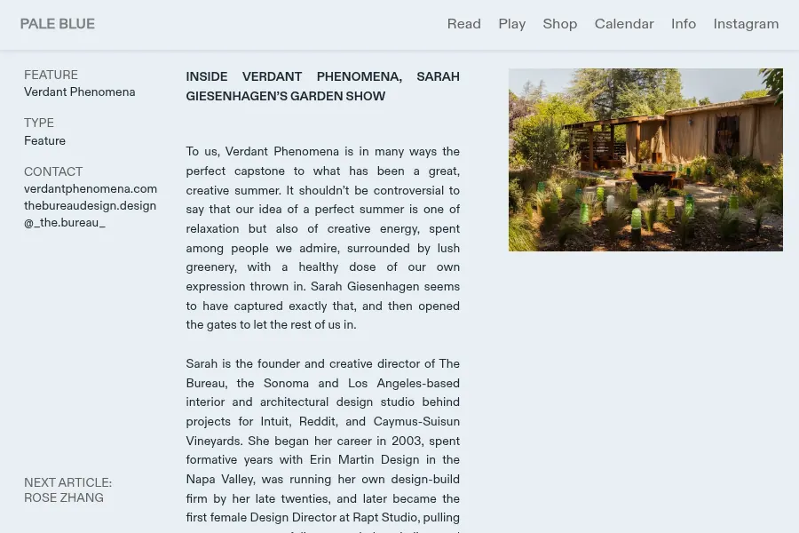 Pale Blue feature on Verdant Phenomena, Sarah Giesenhagen's garden show, September 19, 2026